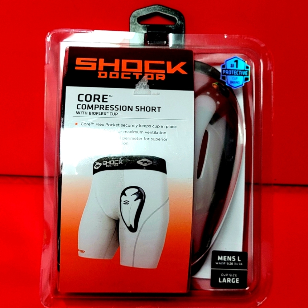 NWT Shock Doctor Men's White Core Compression Short with Bioflex Cup size Large